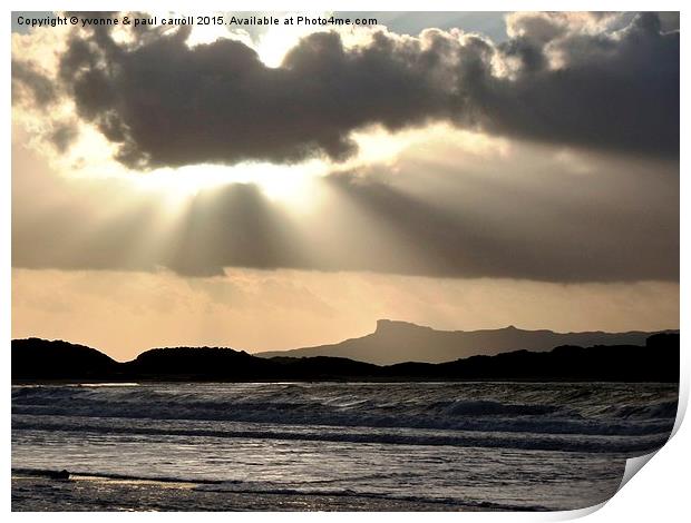  Sun getting ready to set over Isle of Eigg Print by yvonne & paul carroll