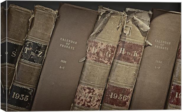 Old probate books in a library Canvas Print by ken biggs