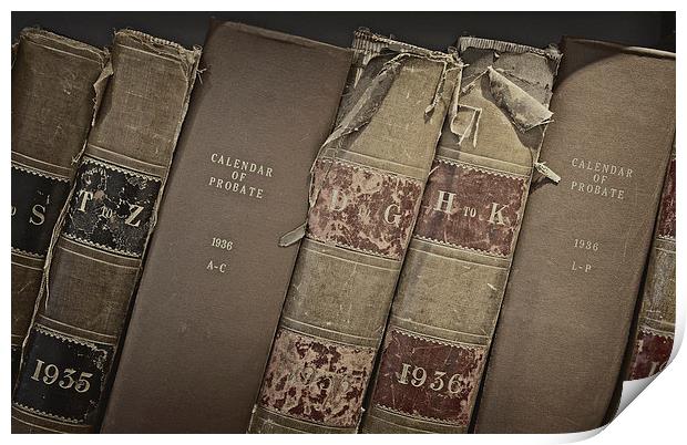 Old probate books in a library Print by ken biggs