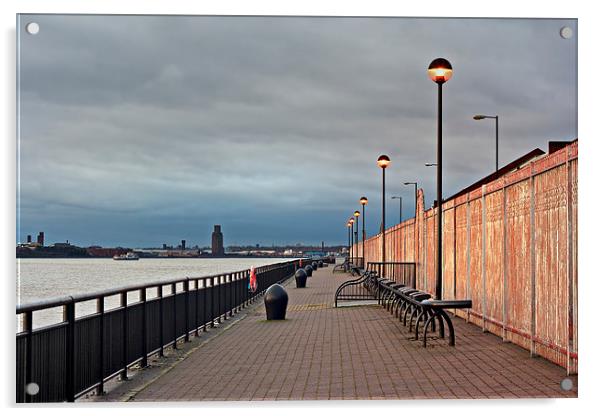 Promenade on the River Mersey, Liverpool, UK. Acrylic by ken biggs