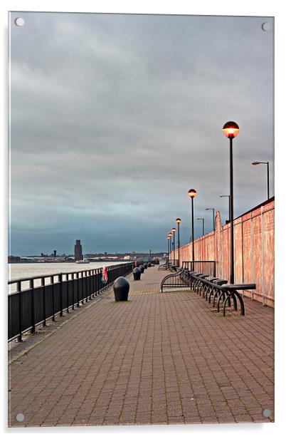 Promenade on the River Mersey, Liverpool, UK. Acrylic by ken biggs