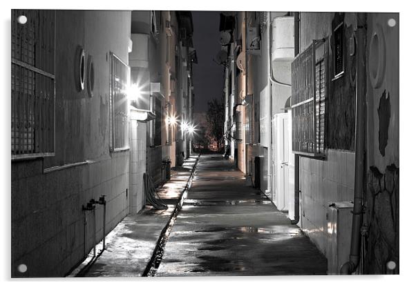 Dark back alley on a wet night Acrylic by ken biggs
