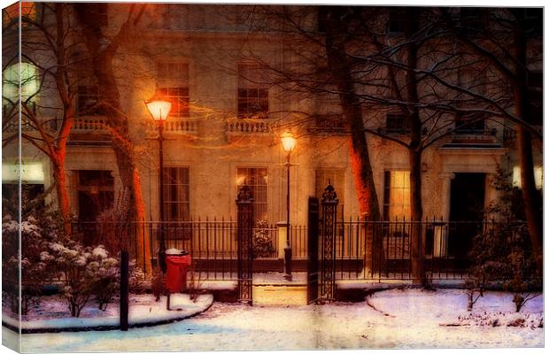 Georgian houses in traditional winter snow scene v Canvas Print by ken biggs