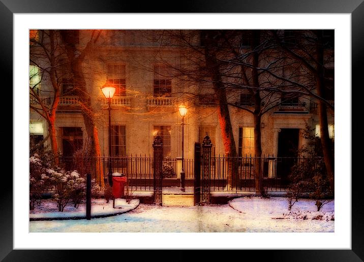 Georgian houses in traditional winter snow scene v Framed Mounted Print by ken biggs