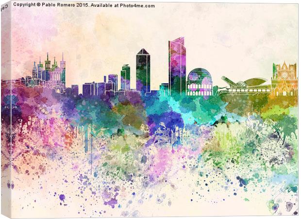 Lyon skyline in watercolor background Canvas Print by Pablo Romero