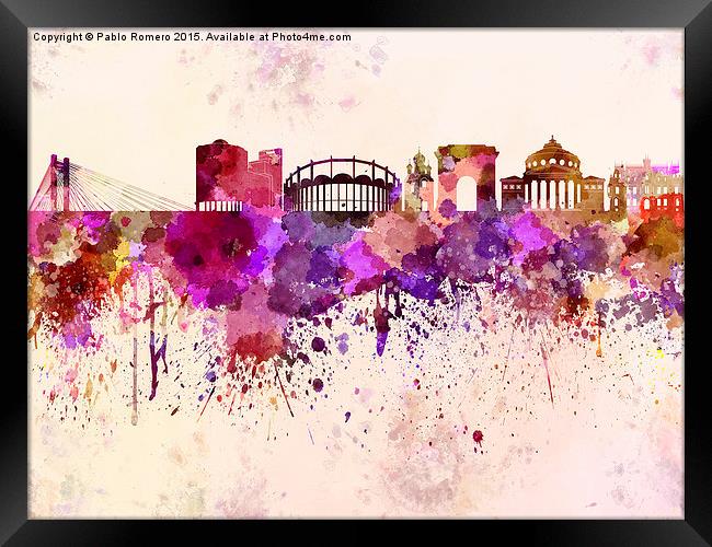 Bucharest skyline in watercolor background Framed Print by Pablo Romero