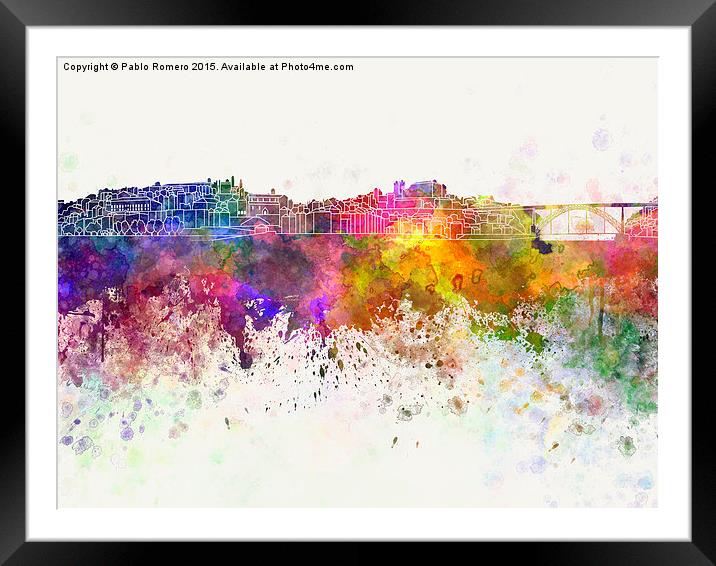Porto skyline in watercolor background Framed Mounted Print by Pablo Romero