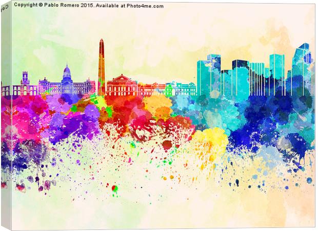 Buenos Aires skyline in watercolor background Canvas Print by Pablo Romero