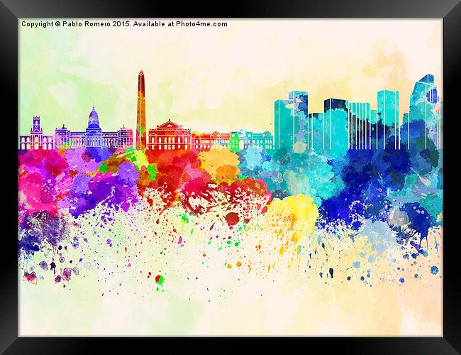 Buenos Aires skyline in watercolor background Framed Print by Pablo Romero