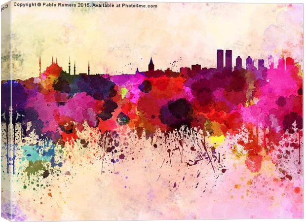Istanbul skyline in watercolor background Canvas Print by Pablo Romero