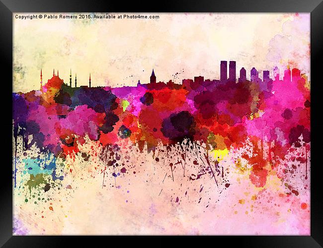 Istanbul skyline in watercolor background Framed Print by Pablo Romero