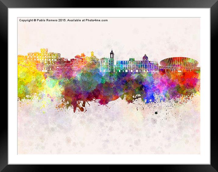 Nice skyline in watercolor background Framed Mounted Print by Pablo Romero