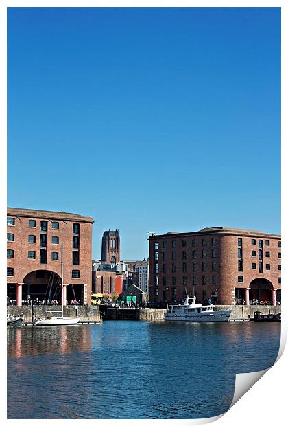 Albert Dock and Angkican Cathedral  Liverpool UK Print by ken biggs