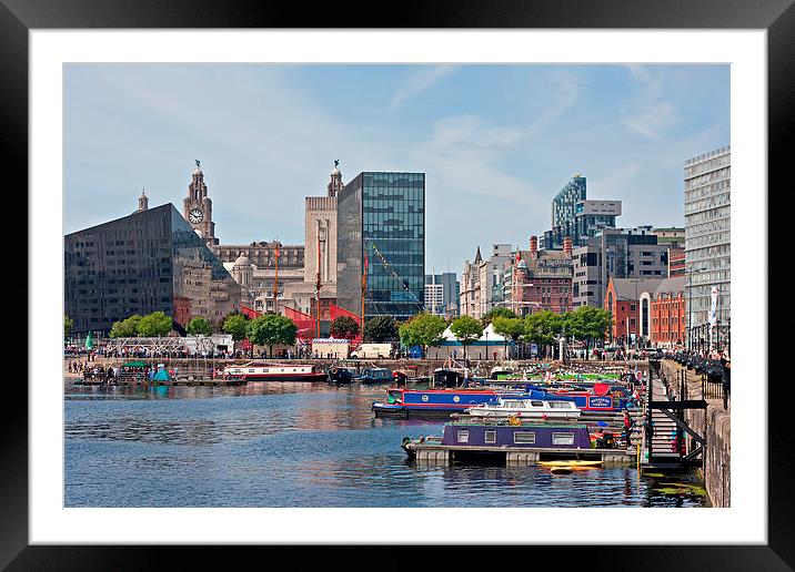 Canal barges in Liverpool's Albert Dock Framed Mounted Print by ken biggs