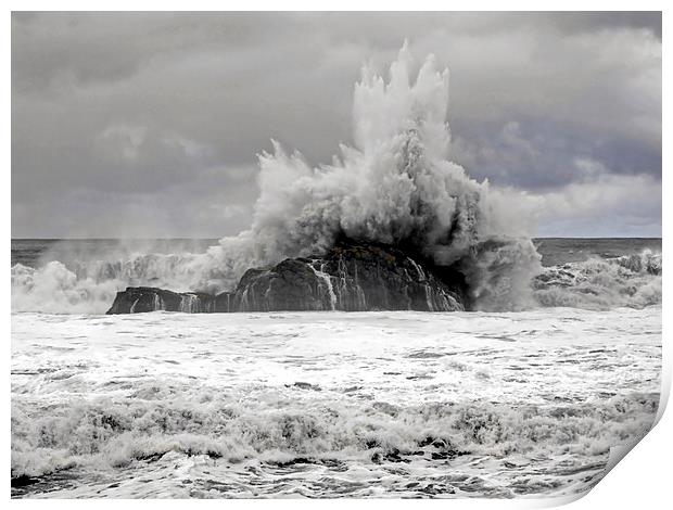  big wave hitting rock Print by Jutta Klassen