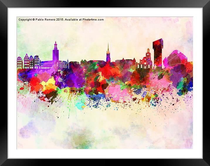 Stockholm skyline in watercolor background Framed Mounted Print by Pablo Romero