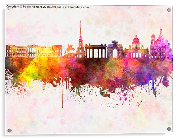 Saint Petersburg skyline in watercolor background Acrylic by Pablo Romero