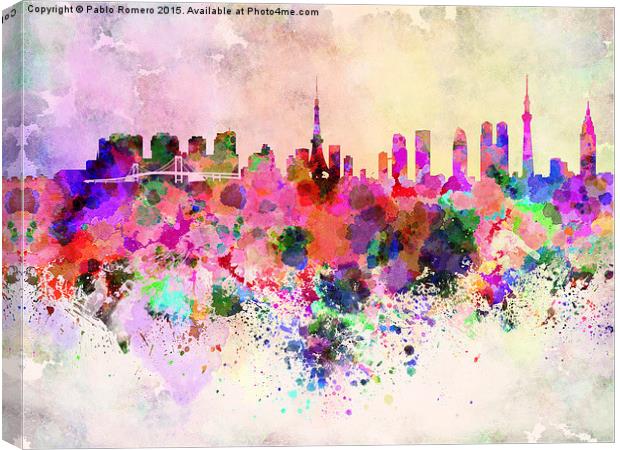 Tokyo skyline in watercolor background Canvas Print by Pablo Romero