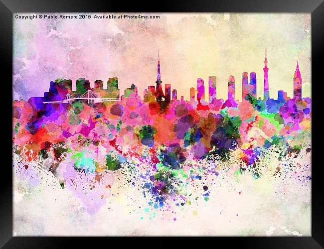 Tokyo skyline in watercolor background Framed Print by Pablo Romero
