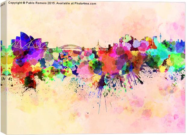 Sydney skyline in watercolor background Canvas Print by Pablo Romero