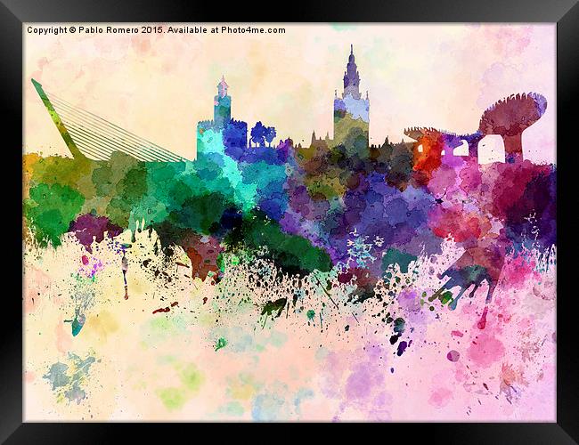 Seville skyline in watercolor background Framed Print by Pablo Romero