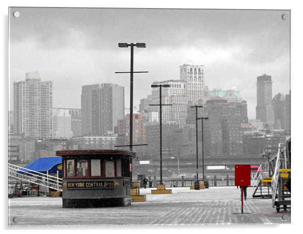 snowy pier at seaport harbour with Brooklyn in the Acrylic by Jutta Klassen