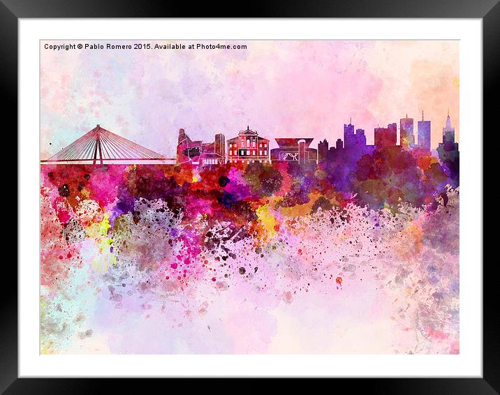 Warsaw skyline in watercolor background Framed Mounted Print by Pablo Romero