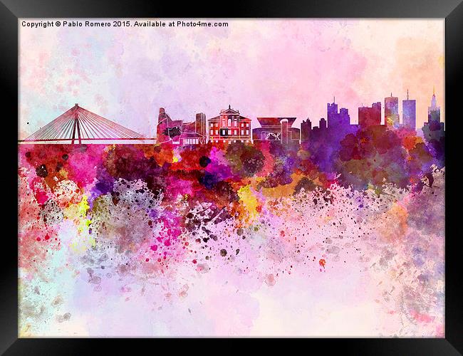 Warsaw skyline in watercolor background Framed Print by Pablo Romero