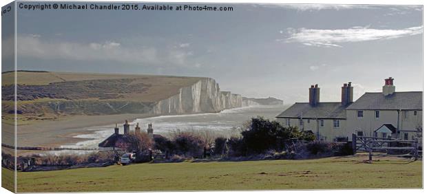  Coastguard Cottages at Cuckmere Haven, and the Se Canvas Print by Michael Chandler
