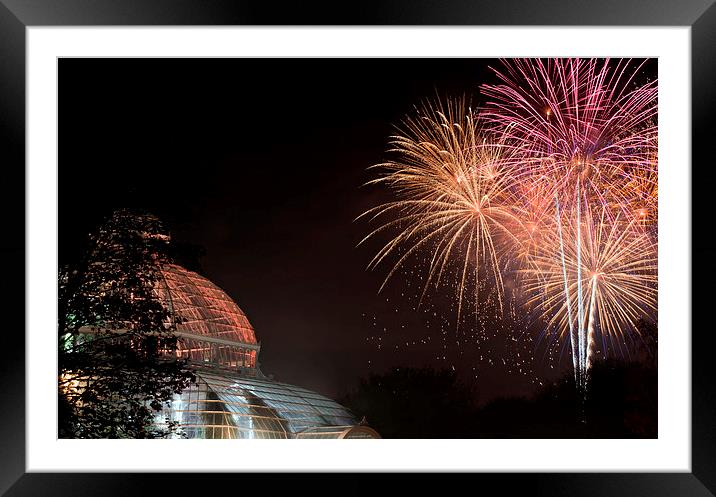 Fireworks light up Sefton Park Palm House, Liverpo Framed Mounted Print by ken biggs