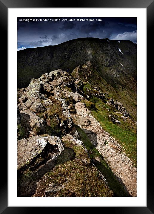 View from Striding Edge to the summit of Helvelyn  Framed Mounted Print by Peter Jones