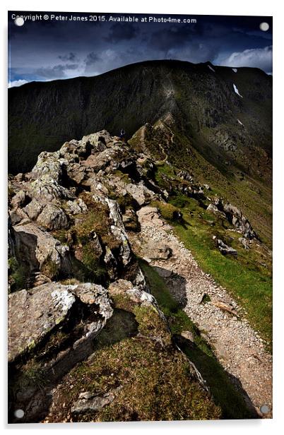 View from Striding Edge to the summit of Helvelyn  Acrylic by Peter Jones