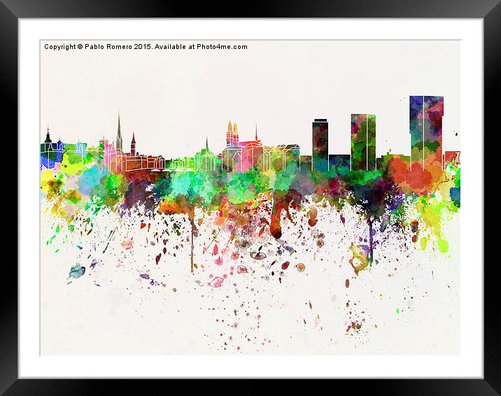 Zurich skyline in watercolor background Framed Mounted Print by Pablo Romero