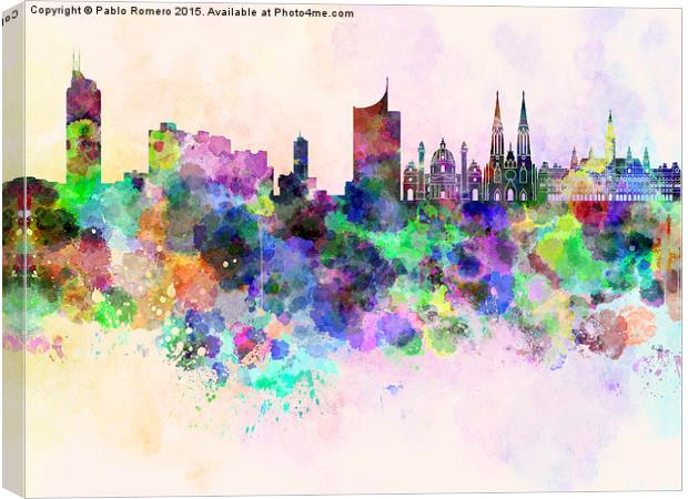 Vienna skyline in watercolor background Canvas Print by Pablo Romero