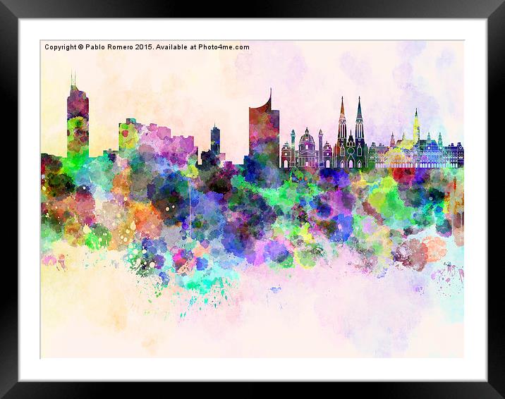 Vienna skyline in watercolor background Framed Mounted Print by Pablo Romero