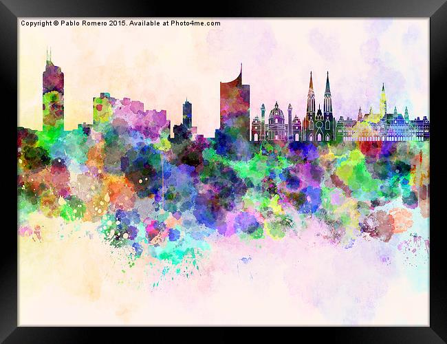 Vienna skyline in watercolor background Framed Print by Pablo Romero