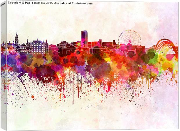 Sheffield skyline in watercolor background Canvas Print by Pablo Romero