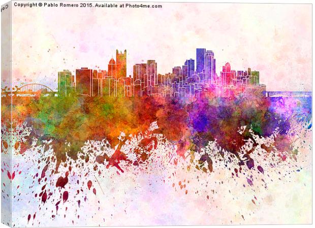 Pittsburgh skyline in watercolor background Canvas Print by Pablo Romero