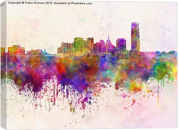 Oklahoma City skyline in watercolor background Canvas Print by Pablo Romero