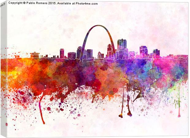 St Louis skyline in watercolor background Canvas Print by Pablo Romero