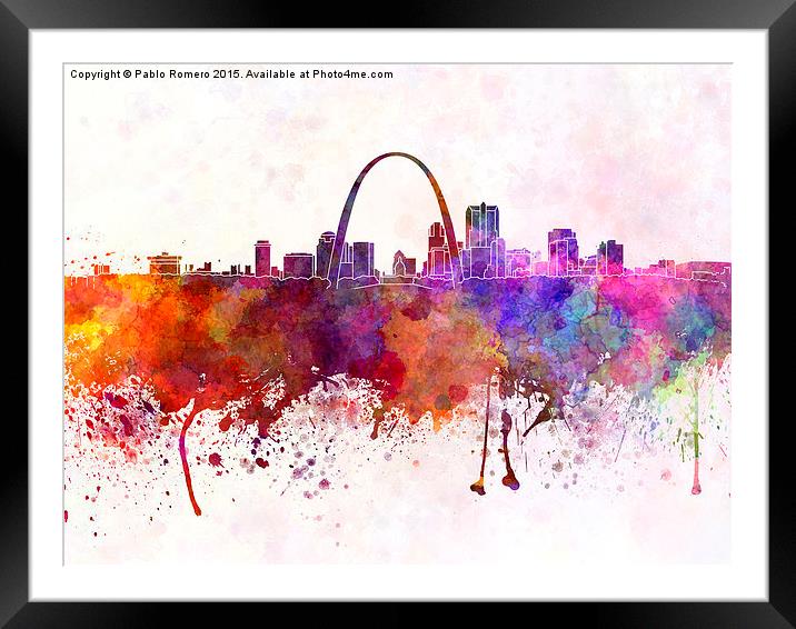 St Louis skyline in watercolor background Framed Mounted Print by Pablo Romero