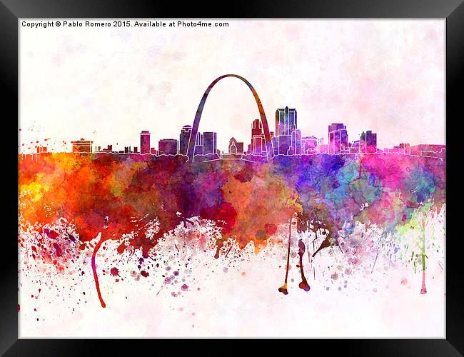 St Louis skyline in watercolor background Framed Print by Pablo Romero