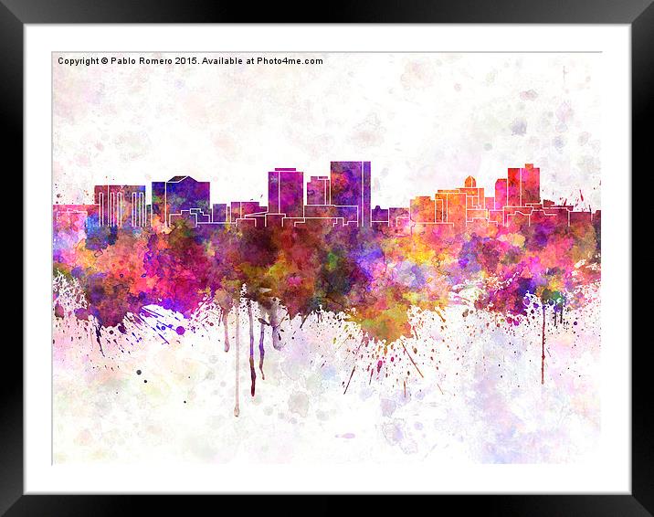 El Paso skyline in watercolor background Framed Mounted Print by Pablo Romero