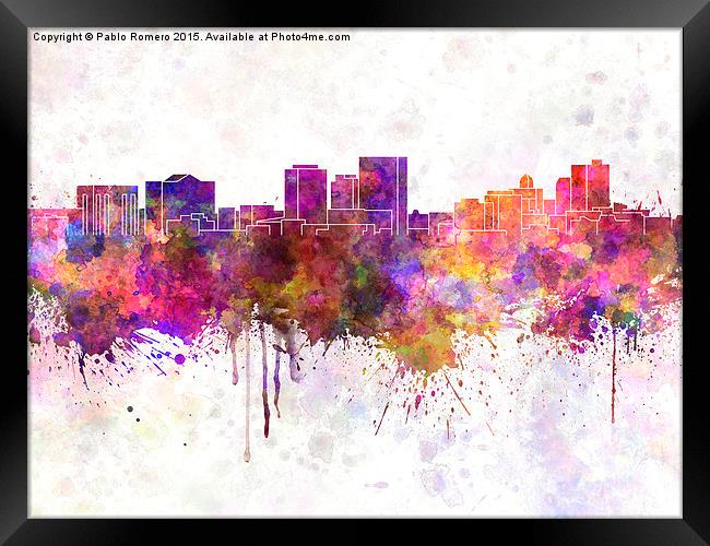 El Paso skyline in watercolor background Framed Print by Pablo Romero