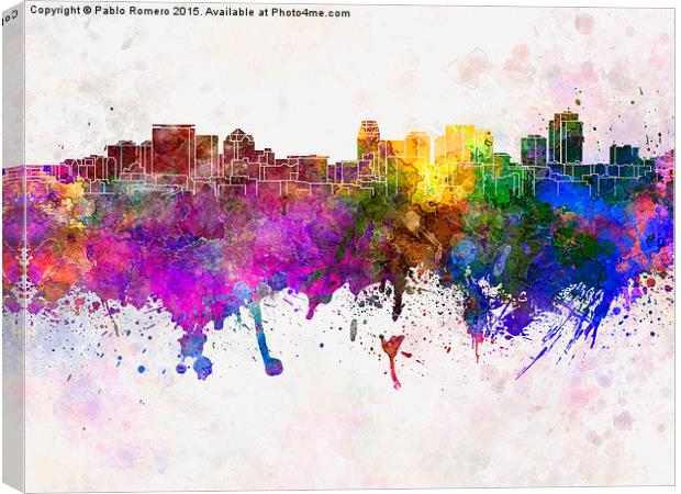 Salt Lake City skyline in watercolor background Canvas Print by Pablo Romero