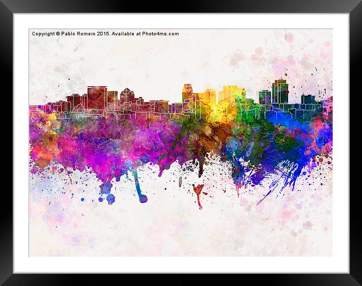 Salt Lake City skyline in watercolor background Framed Mounted Print by Pablo Romero