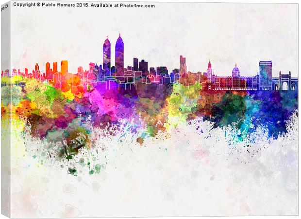 Mumbai skyline in watercolor background Canvas Print by Pablo Romero