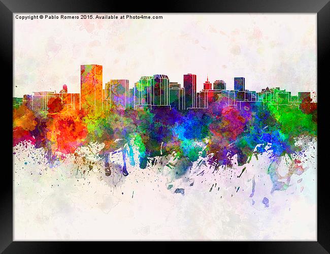 Richmond skyline in watercolor background Framed Print by Pablo Romero