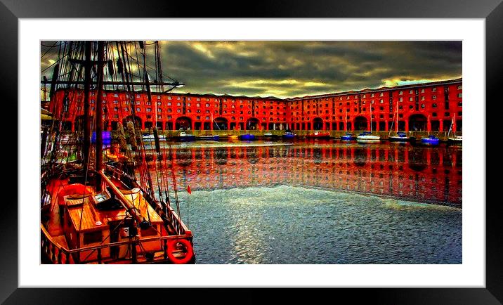 A digitally constructed painting of Albert Dock  Framed Mounted Print by ken biggs