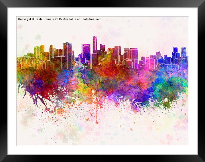 Mexico City skyline in watercolor background Framed Mounted Print by Pablo Romero